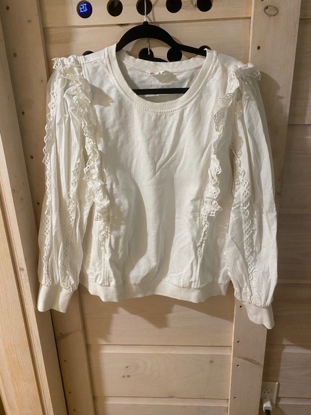 Anthropologie white ruffled sweatshirt, size L